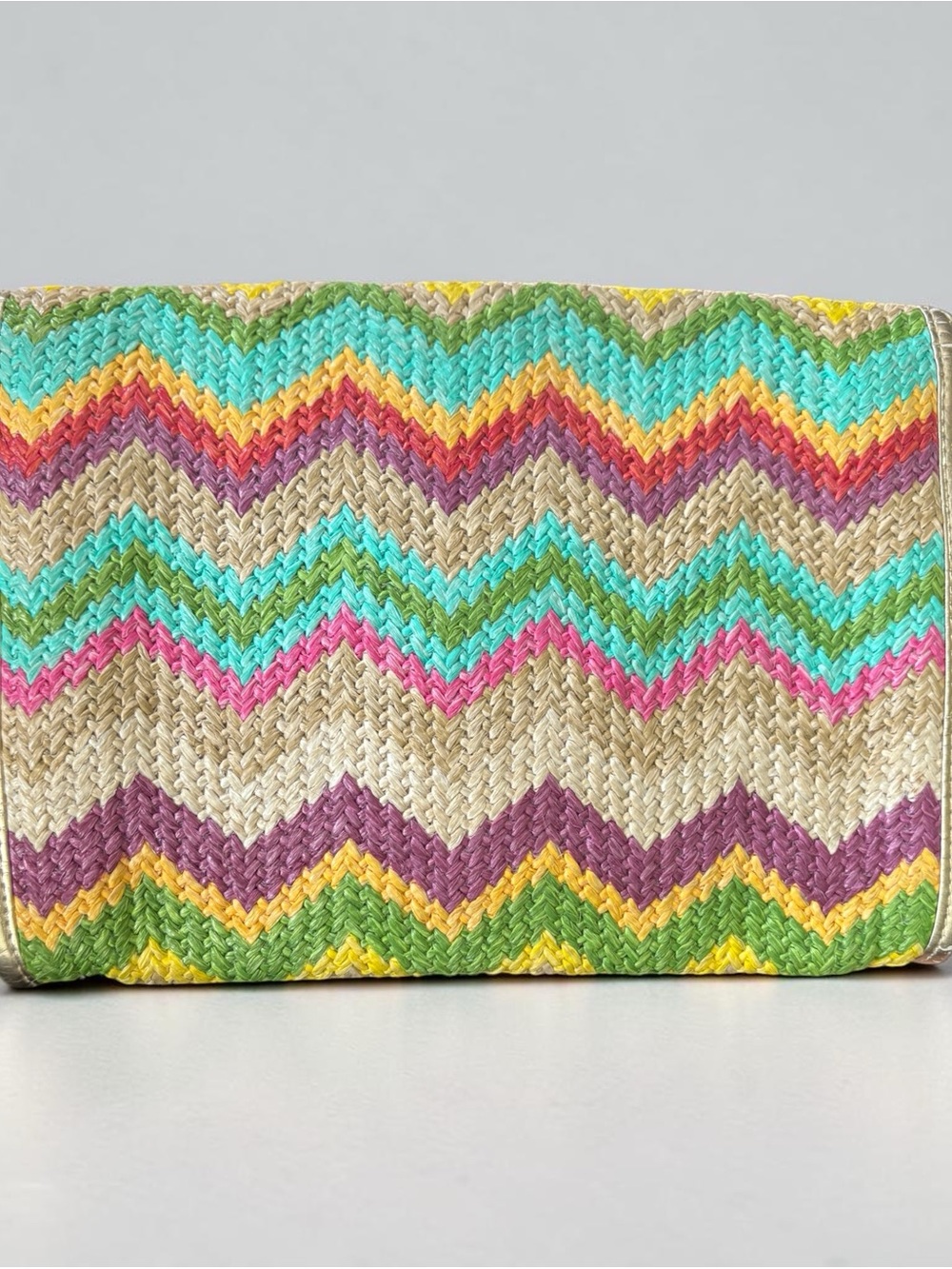 Lilly Pulitzer Multicolor Chevron Woven Clutch with Gold Elephant - Picture 3 of 11